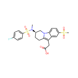 CN([C@@H]1CCc2c(CC(=O)O)c3cc(S(C)(=O)=O)ccc3n2C1)S(=O)(=O)c1ccc(F)cc1 ZINC000066101602