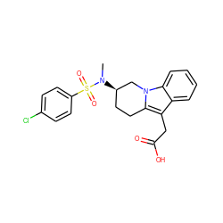 CN([C@@H]1CCc2c(CC(=O)O)c3ccccc3n2C1)S(=O)(=O)c1ccc(Cl)cc1 ZINC000066099537