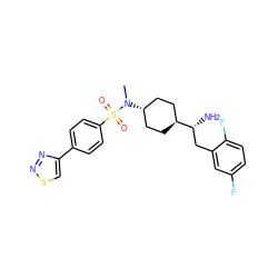 CN([C@H]1CC[C@H]([C@H](N)Cc2cc(F)ccc2F)CC1)S(=O)(=O)c1ccc(-c2csnn2)cc1 ZINC000254051024