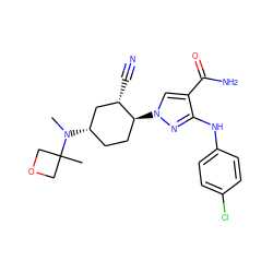 CN([C@H]1CC[C@H](n2cc(C(N)=O)c(Nc3ccc(Cl)cc3)n2)[C@@H](C#N)C1)C1(C)COC1 ZINC000222979752