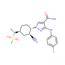 CN([C@H]1CC[C@H](n2cc(C(N)=O)c(Nc3ccc(Cl)cc3)n2)[C@@H](C#N)C1)S(C)(=O)=O ZINC000222983258