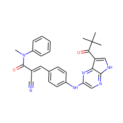 CN(C(=O)/C(C#N)=C/c1ccc(Nc2cnc3[nH]cc(C(=O)C(C)(C)C)c3n2)cc1)c1ccccc1 ZINC000205474061