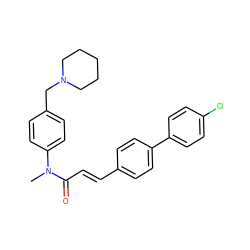 CN(C(=O)/C=C/c1ccc(-c2ccc(Cl)cc2)cc1)c1ccc(CN2CCCCC2)cc1 ZINC000146075780