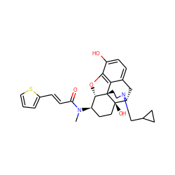 CN(C(=O)/C=C/c1cccs1)[C@@H]1CC[C@@]2(O)[C@H]3Cc4ccc(O)c5c4[C@@]2(CCN3CC2CC2)[C@H]1O5 ZINC000040943064