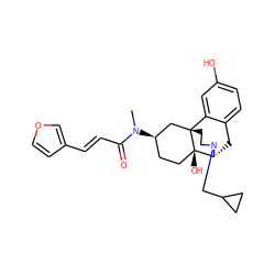 CN(C(=O)/C=C/c1ccoc1)[C@@H]1CC[C@@]2(O)[C@H]3Cc4ccc(O)cc4[C@@]2(CCN3CC2CC2)C1 ZINC000084671709