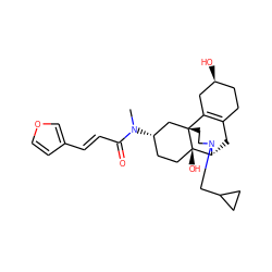 CN(C(=O)/C=C/c1ccoc1)[C@H]1CC[C@@]2(O)[C@H]3CC4=C(C[C@@H](O)CC4)[C@@]2(CCN3CC2CC2)C1 ZINC000095561834