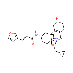 CN(C(=O)/C=C/c1ccoc1)[C@H]1CC[C@@]2(O)[C@H]3CC4=C(CC(=O)CC4)[C@@]2(CCN3CC2CC2)C1 ZINC000095558968