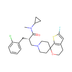 CN(C(=O)[C@@H](Cc1ccccc1Cl)CN1CCC2(CC1)OCCc1cc(F)sc12)C1CC1 ZINC000084739399