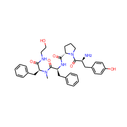 CN(C(=O)[C@H](Cc1ccccc1)NC(=O)[C@@H]1CCCN1C(=O)[C@@H](N)Cc1ccc(O)cc1)[C@@H](Cc1ccccc1)C(=O)NCCO ZINC000096930179