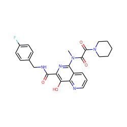 CN(C(=O)C(=O)N1CCCCC1)c1nc(C(=O)NCc2ccc(F)cc2)c(O)c2ncccc12 ZINC000034820442