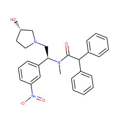 CN(C(=O)C(c1ccccc1)c1ccccc1)[C@H](CN1CC[C@H](O)C1)c1cccc([N+](=O)[O-])c1 ZINC000027741582