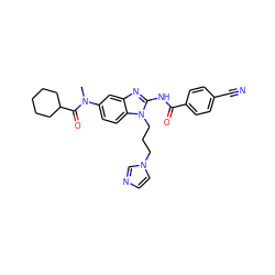 CN(C(=O)C1CCCCC1)c1ccc2c(c1)nc(NC(=O)c1ccc(C#N)cc1)n2CCCn1ccnc1 ZINC000040939070