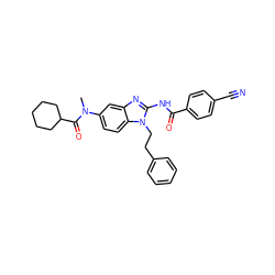 CN(C(=O)C1CCCCC1)c1ccc2c(c1)nc(NC(=O)c1ccc(C#N)cc1)n2CCc1ccccc1 ZINC000040939022