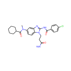 CN(C(=O)C1CCCCC1)c1ccc2c(c1)nc(NC(=O)c1ccc(Cl)cc1)n2CCC(N)=O ZINC000040937247