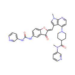 CN(C(=O)C1CCN(c2ccnc3c2c(/C=C2\Oc4ccc(NC(=O)Nc5cccnc5)cc4C2=O)cn3C)CC1)c1cccnc1 ZINC000049785936