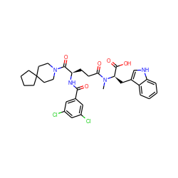 CN(C(=O)CC[C@@H](NC(=O)c1cc(Cl)cc(Cl)c1)C(=O)N1CCC2(CCCC2)CC1)[C@H](Cc1c[nH]c2ccccc12)C(=O)O ZINC000029213168