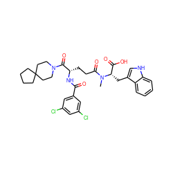 CN(C(=O)CC[C@H](NC(=O)c1cc(Cl)cc(Cl)c1)C(=O)N1CCC2(CCCC2)CC1)[C@@H](Cc1c[nH]c2ccccc12)C(=O)O ZINC000003932816