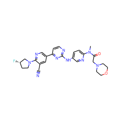 CN(C(=O)CN1CCOCC1)c1ccc(Nc2nccc(-c3cnc(N4CC[C@H](F)C4)c(C#N)c3)n2)cn1 ZINC000221060372