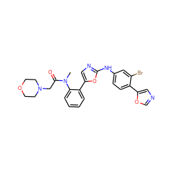 CN(C(=O)CN1CCOCC1)c1ccccc1-c1cnc(Nc2ccc(-c3cnco3)c(Br)c2)o1 ZINC000026171940