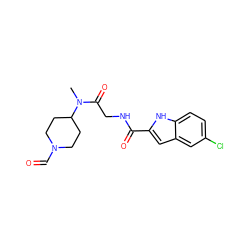 CN(C(=O)CNC(=O)c1cc2cc(Cl)ccc2[nH]1)C1CCN(C=O)CC1 ZINC000028129668