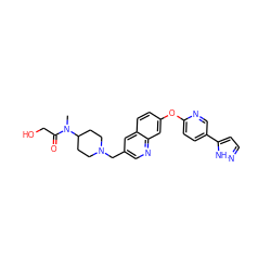 CN(C(=O)CO)C1CCN(Cc2cnc3cc(Oc4ccc(-c5ccn[nH]5)cn4)ccc3c2)CC1 ZINC000215848548