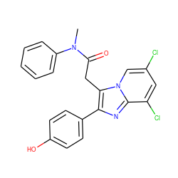 CN(C(=O)Cc1c(-c2ccc(O)cc2)nc2c(Cl)cc(Cl)cn12)c1ccccc1 ZINC000040423760