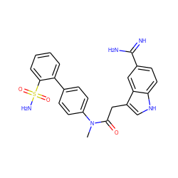 CN(C(=O)Cc1c[nH]c2ccc(C(=N)N)cc12)c1ccc(-c2ccccc2S(N)(=O)=O)cc1 ZINC000013835120