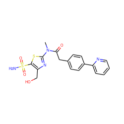 CN(C(=O)Cc1ccc(-c2ccccn2)cc1)c1nc(CO)c(S(N)(=O)=O)s1 ZINC001772647238