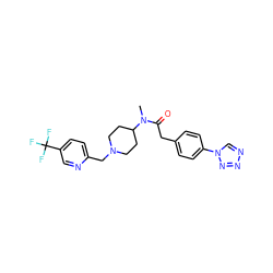 CN(C(=O)Cc1ccc(-n2cnnn2)cc1)C1CCN(Cc2ccc(C(F)(F)F)cn2)CC1 ZINC000084604673