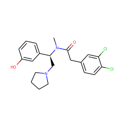 CN(C(=O)Cc1ccc(Cl)c(Cl)c1)[C@@H](CN1CCCC1)c1cccc(O)c1 ZINC000013446432