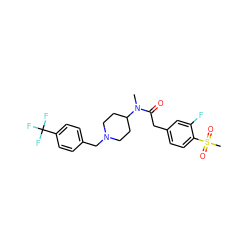 CN(C(=O)Cc1ccc(S(C)(=O)=O)c(F)c1)C1CCN(Cc2ccc(C(F)(F)F)cc2)CC1 ZINC000084616558