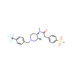 CN(C(=O)Cc1ccc(S(C)(=O)=O)cc1)[C@@H]1CCN(Cc2ccc(C(F)(F)F)cc2)C[C@@H]1F ZINC000084614560