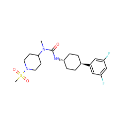 CN(C(=O)N[C@H]1CC[C@H](c2cc(F)cc(F)c2)CC1)C1CCN(S(C)(=O)=O)CC1 ZINC000261185431