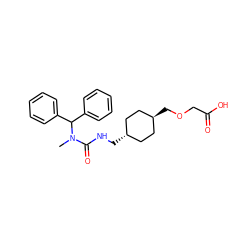 CN(C(=O)NC[C@H]1CC[C@H](COCC(=O)O)CC1)C(c1ccccc1)c1ccccc1 ZINC001772639010