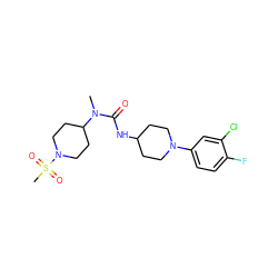 CN(C(=O)NC1CCN(c2ccc(F)c(Cl)c2)CC1)C1CCN(S(C)(=O)=O)CC1 ZINC000029126463