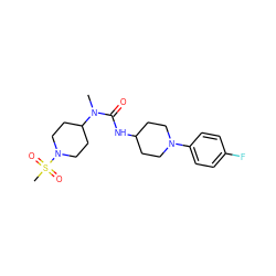 CN(C(=O)NC1CCN(c2ccc(F)cc2)CC1)C1CCN(S(C)(=O)=O)CC1 ZINC000029126536