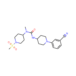 CN(C(=O)NC1CCN(c2cccc(C#N)c2)CC1)C1CCN(S(C)(=O)=O)CC1 ZINC000029126576