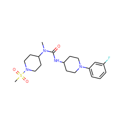 CN(C(=O)NC1CCN(c2cccc(F)c2)CC1)C1CCN(S(C)(=O)=O)CC1 ZINC000029126262