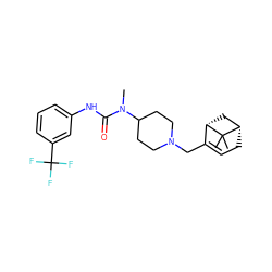 CN(C(=O)Nc1cccc(C(F)(F)F)c1)C1CCN(CC2=CC[C@H]3C[C@@H]2C3(C)C)CC1 ZINC000028956930