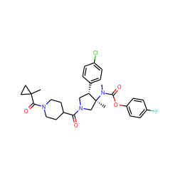 CN(C(=O)Oc1ccc(F)cc1)[C@@]1(C)CN(C(=O)C2CCN(C(=O)C3(C)CC3)CC2)C[C@@H]1c1ccc(Cl)cc1 ZINC000169698924