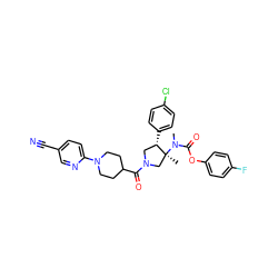 CN(C(=O)Oc1ccc(F)cc1)[C@@]1(C)CN(C(=O)C2CCN(c3ccc(C#N)cn3)CC2)C[C@@H]1c1ccc(Cl)cc1 ZINC000169698926