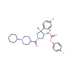 CN(C(=O)Oc1ccc(F)cc1)[C@@H]1CN(C(=O)C2CCN(C3CCCCC3)CC2)C[C@@]1(C)c1ccc(Cl)cc1 ZINC000169698942