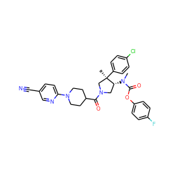 CN(C(=O)Oc1ccc(F)cc1)[C@@H]1CN(C(=O)C2CCN(c3ccc(C#N)cn3)CC2)C[C@@]1(C)c1ccc(Cl)cc1 ZINC000169698947