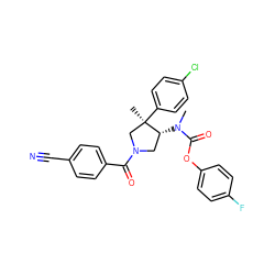 CN(C(=O)Oc1ccc(F)cc1)[C@@H]1CN(C(=O)c2ccc(C#N)cc2)C[C@@]1(C)c1ccc(Cl)cc1 ZINC000169698943