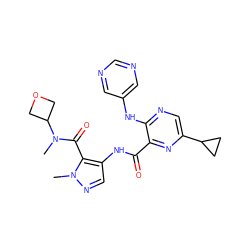 CN(C(=O)c1c(NC(=O)c2nc(C3CC3)cnc2Nc2cncnc2)cnn1C)C1COC1 ZINC000169701858