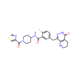 CN(C(=O)c1cc(Cc2n[nH]c(=O)c3c2NCCC3)ccc1F)C1CCN(C(=O)c2cscn2)CC1 ZINC000140232389