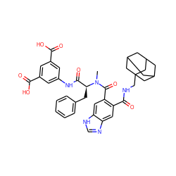 CN(C(=O)c1cc2[nH]cnc2cc1C(=O)NCC12CC3CC(CC(C3)C1)C2)[C@@H](Cc1ccccc1)C(=O)Nc1cc(C(=O)O)cc(C(=O)O)c1 ZINC000028528772