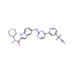 CN(C(=O)c1cc2cc(Nc3nccc(-c4cc(C(C)(C)C#N)ccn4)n3)ccc2[nH]1)C1CCOCC1 ZINC000145306072