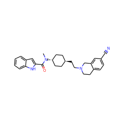 CN(C(=O)c1cc2ccccc2[nH]1)[C@H]1CC[C@H](CCN2CCc3ccc(C#N)cc3C2)CC1 ZINC000473130723