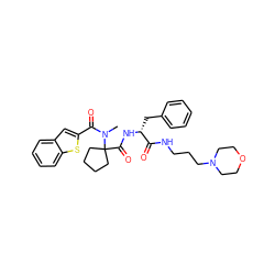 CN(C(=O)c1cc2ccccc2s1)C1(C(=O)N[C@H](Cc2ccccc2)C(=O)NCCCN2CCOCC2)CCCC1 ZINC000028711595